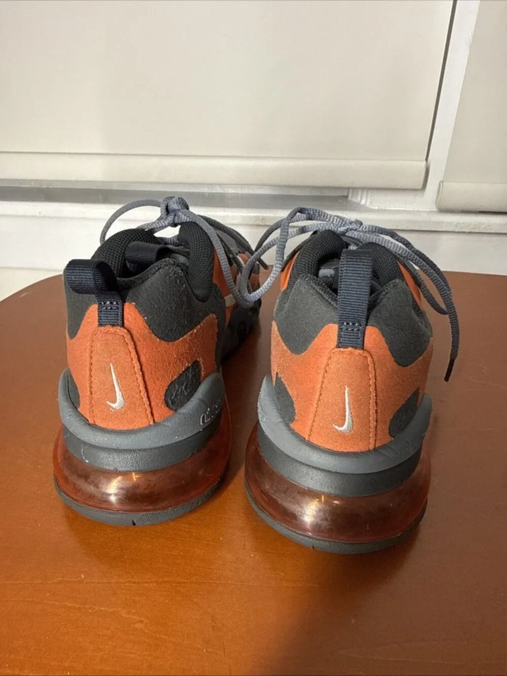 Nike Air Max 270 React Boys 6.5Y Grey Orange Athletic Running Shoes Sneaker